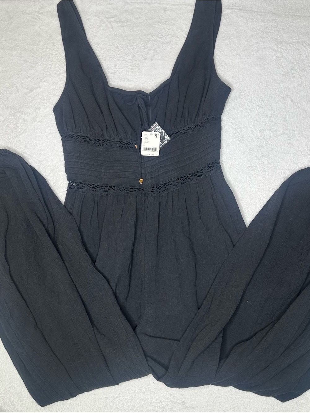 Free People NWT Black Romper Size L Boho Lace Trim $128 Retail
